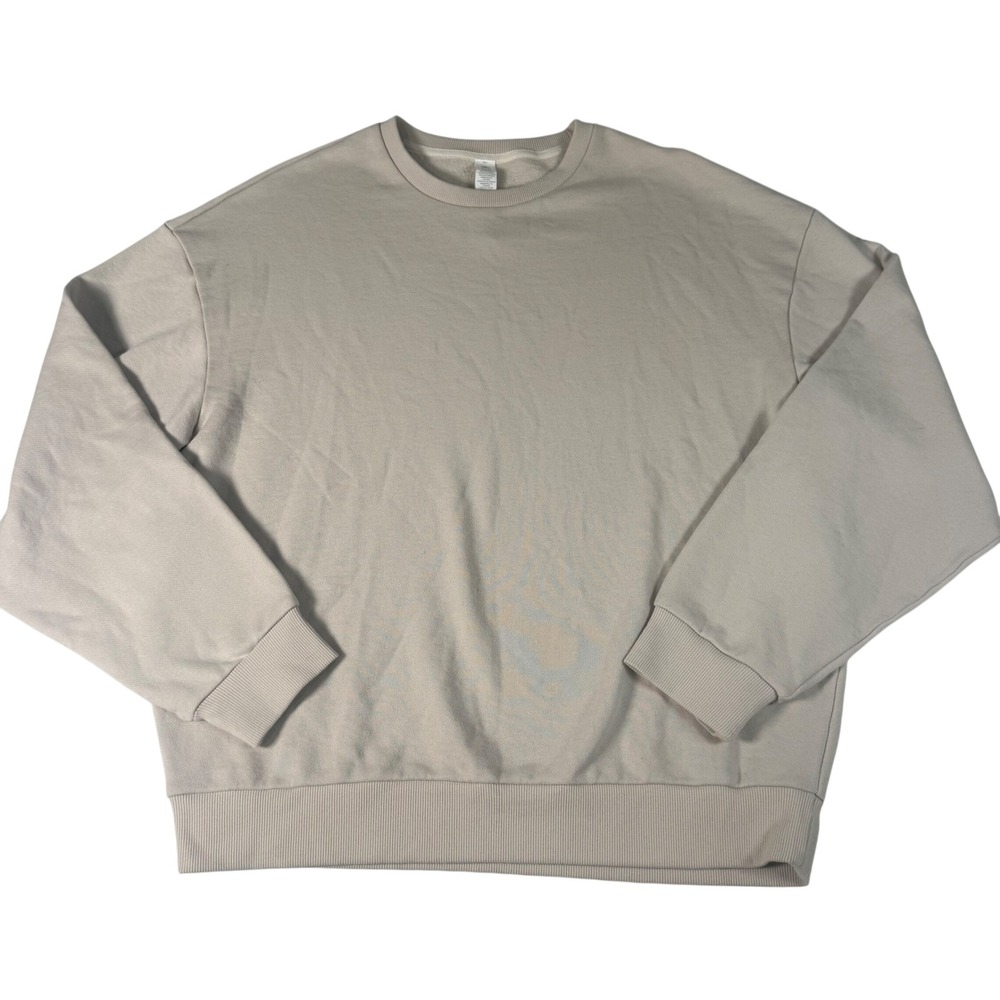 Alo Yoga Accolade Crew Neck Sweatshirt Mens S Bone Beige Cotton Oversized